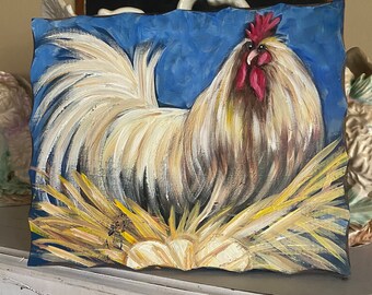 Rooster Painting on Reclaimed Wood: Country Farm Decor