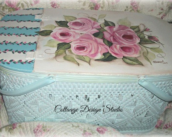 Country Chic Picnic Basket Shabby Chic Picnic Basket Pink Etsy