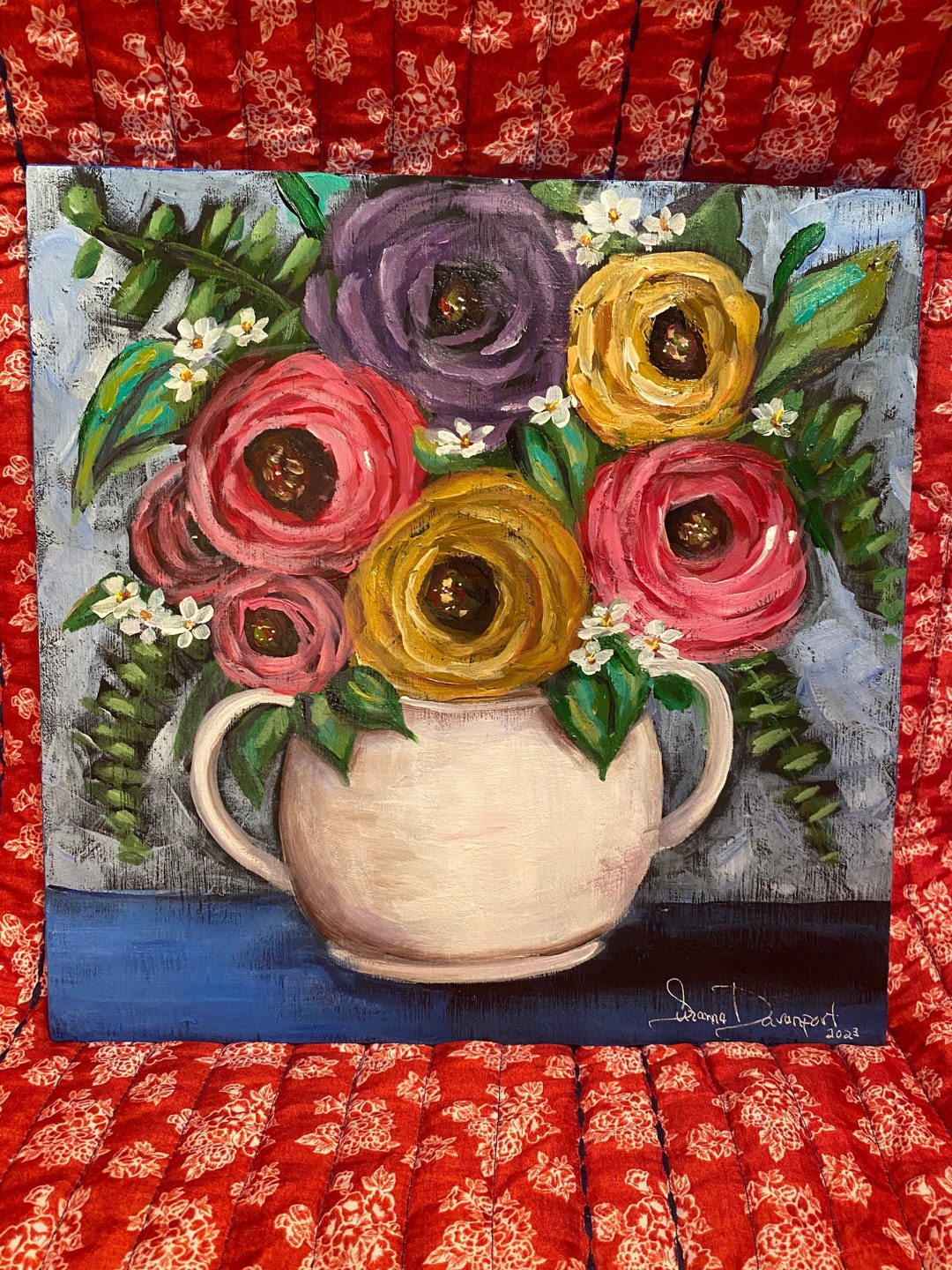 Flower Painting on Wood Flower Art Flower Wall Decor Etsy