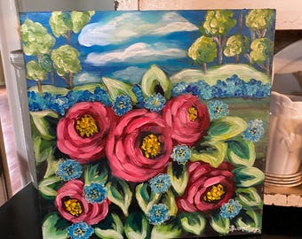 folk art roses painting, whimsical decor, country decor,