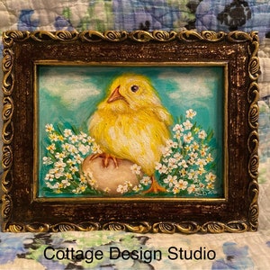 Baby Chick Painting: Framed Vintage Nursery Decor (9x7)