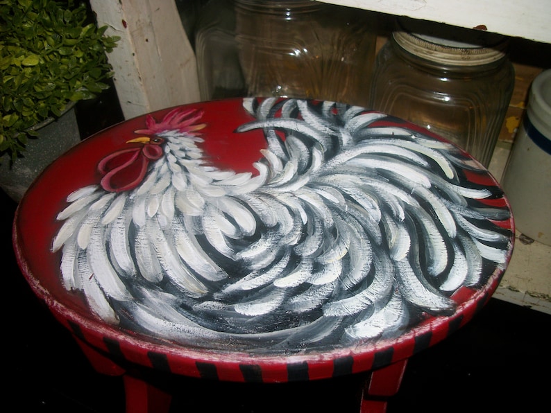 rooster kitchen rooster decor red rooster stool red stool country kitchen decor chic, farmhouse decor vintage stool,little red stool