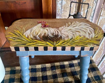 Vintage Hand Painted Chicken Stool: Rustic Farmhouse Decor,country kitchen decor