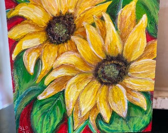 Textured Sunflower Painting: Bright Country Decor, Original Artwork