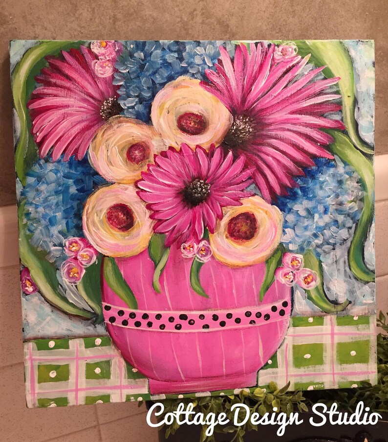 Flower Painting Floral Art Bright Colors Art Flower Wall Etsy