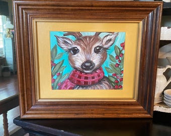 Christmas Deer Painting, Christmas decor, Holiday Wall Art