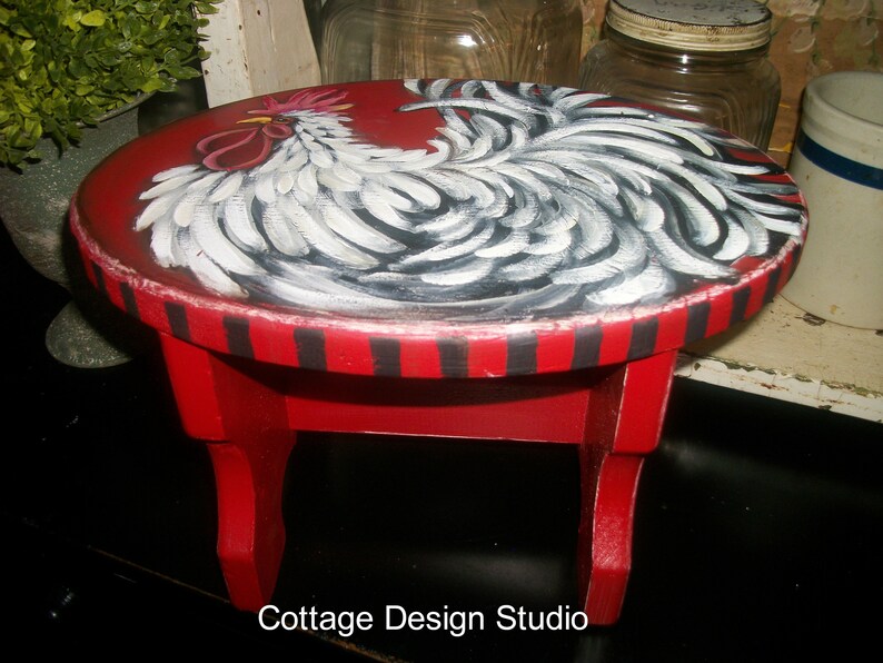 rooster kitchen rooster decor red rooster stool red stool country kitchen decor chic, farmhouse decor vintage stool,little red stool
