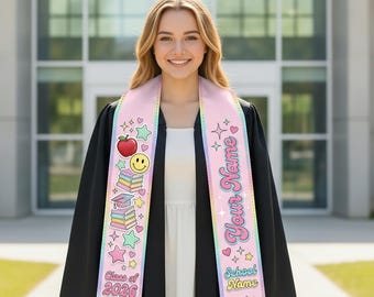 Custom Teacher Graduation Class of 2026, Personalized Teacher Grad Sash with Pencil Design, Educator Graduation Gift for Proud Teachers.