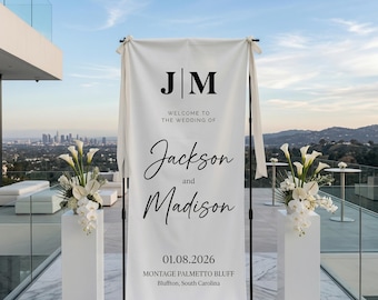 Personalized Linen Wedding Sign, Custom Fabric Welcome Sign, Boho Wedding Decor With Stand, Custom Event Sign, Wedding Decor, Welcome Decor.