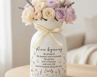 Personalized New Chapter Going Away Gift for Coworker, Ceramic Flower Vase,New Job Gift for Boss, Retirement Present Keepsake Vase for Decor