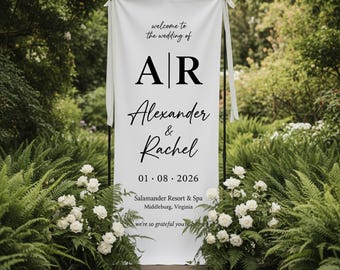 Personalized Linen Wedding Sign, Custom Fabric Welcome Sign, Boho Wedding Decor With Stand, Custom Event Sign, Wedding Decor, Welcome Sign.