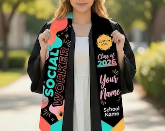Personalized Social Worker Graduation Stole Class of 2026, Wildflower Social Work Sash, Advocate Support Empower Design, Graduation Gift