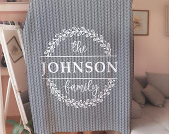 Family Name Blanket Personalized, Custom Last Name Blanket Family, Grandparent Gift, Custom Gift Christmas, Chunky Knit Blanket, Monogram