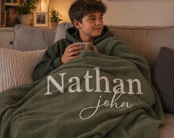 Boy Personalized Name Blanket for Kids/Boys/Baby - Boy Custom Name Nursery Blanket, Fleece Sherpa, Newborn Keepsake Lovey Blanket