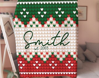 Personalized Family Name Christmas Fleece Blanket: Holiday Decor Gift