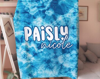 Blue Tie Dye Personalized Blanket | Custom Name Throw | Soft Cozy Fleece Blanket | Teen Bedroom Decor | Gift for Her | Boho Room Aesthetic