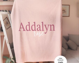 Pink Personalized Name Blanket for Kids/Girls/Baby, Custom Girl Name Nursery Blanket, Fleece Sherpa, Newborn Keepsake Lovey Blanket