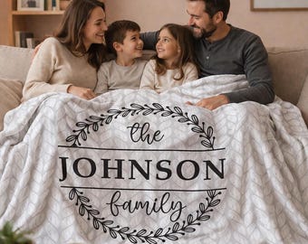 Personalized Blanket, Family Name Fleece Blanket, Keepsake Gift for Family, Cozy Home Decor Blanket , Gift for Mom Grandma, Family Blanket