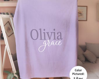 Personalized Purple Name Blanket: Custom Fleece Sherpa Baby Blanket
