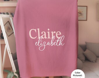 Pink Personalized Name Blanket for Kids/Girls/Baby - 3 Sizes, Custom Name Nursery Blanket, Fleece Sherpa, Newborn Keepsake Lovey Blanket