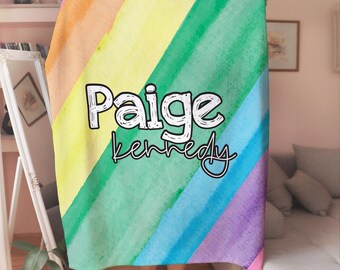 Personalized Rainbow Blanket, Custom Pride Fleece Blanket, Personalized Artsy Paint Blanket, Custom ArtistGirl Gift