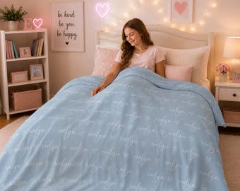 Personalized Name Blanket: Script Heart Fleece, Baby Girl Gift, Nursery Blanket