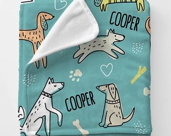 Teal Dog Fleece Blanket, Polar Fleece Blanket, Custom Dog Blanket, Pet Blanket, Dog Face Blanket, Cute Dog Blenket, Black and White Fleece