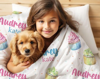 Personalized Cupcake Fleece Blanket: Girly Dessert Theme, Nursery Decor
