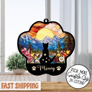 Personalized Cats Memorial with Cat Breed Suncatcher, Loss of Cats Sympathy, Custom Couple Cat On Moon Suncatcher, Gift for Cat Lovers