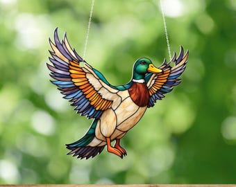 Mallard Duck Suncatcher, Stained Glass Effect Acrylic Window Hanging, Nature Lover&#39;s Waterfowl Decor & Rustic Gift