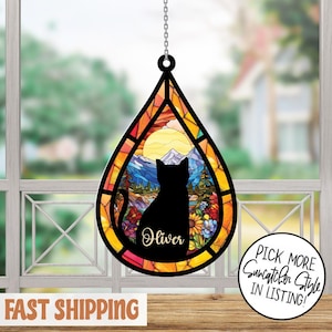 Personalized Cat Memorial Stained Glass, Loss of Pet Sympathy Gift, Cat With Name Suncatcher, Cat Suncatcher, Custom Pet Image Gift,LossCat