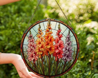 Colorful Gladiolus Flower Glass Suncatcher, August Birth Flower Suncatcher, Gladiolus Flower Window Hangings, Gladiolus Flower Lovers Gift