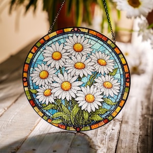 Daisy Stained Glass Suncatcher, Bright Floral Window Hanging Decor, Daisy Lovers Gift, Birthday Suncatcher Gift, Nature Lovers Decor Gift