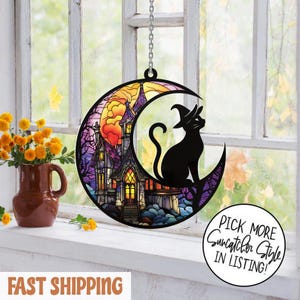 Black Cat Halloween Suncatcher, Black Cat, Halloween Night Decor, Cat Halloween, Cat Memorial Suncatcher, Cat Lovers Gift