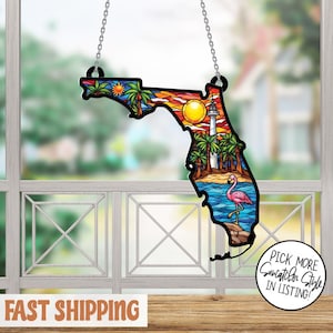 Kaart Florida acrylaat Suncatcher, Florida raam hangend, Florida Travel Suncatcher, Souvenir minnaar cadeau, Florida Travel Home Decor
