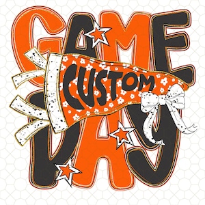 Game Day Custom Football Team Png, Colorful Game Day Png, Floral Pennant Flag Png, Preppy School Png, Checkered Star Football Png