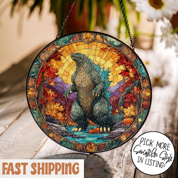 Godzilla Autumn Suncatcher Suncatcher, Unique Godzila Art, Stained