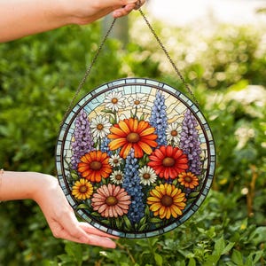 Wildflower Glass Suncatcher, Wildflower Window Hanging Decor, Florist Gift, Gift for Flower Lover, Sun Catcher Gift for Mom, Grandma