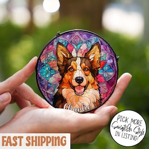 Personalized Stained Glass Pet Portrait Suncatcher, Custom Memorial Keepsake Pet Loss And Sympathy Gift, Custom German Shepherd Portrait Art