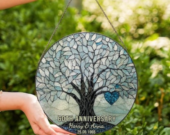 Personalized 60th Wedding Anniversary Suncatcher, Diamond Wedding Stained Glass, 60th Wedding Anniversary Gift, Wedding Keepsake Home Decor