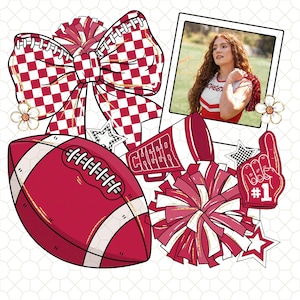 Custom Photo Checkered Bow Football Season Fall Football Png, Colorful Game Day, Floral Pennant Flag, Preppy School, Checkered Star Football