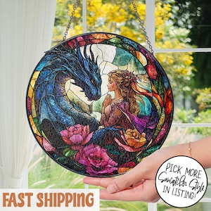 Dragon Stained Glass SunCatcher, Mystery Dragon Suncatcher, Fantasy Dragon Window Hanging, Dragon Lover Gifts, Birthday Gift