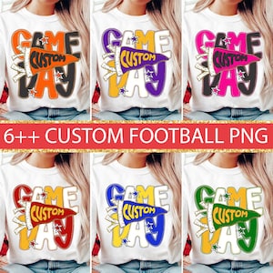Game Day Custom Football Team Png, Colorful Game Day Png, Floral Pennant Flag Png, Preppy School Png, Checkered Star Football Png