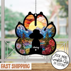 Personalized Pet Portrait Stained Glass Suncatcher, Custom Dog Portrait from Photo, Dog Portrait Art Suncatcher, Stained Glass Dog Memorial