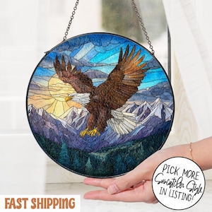 Bald Eagle Stained Glass, Bald Eagle Window Hanging, Eagle Home Decor, Patriotic Eagle Suncatcher, Nation Pride, Wall Hanging