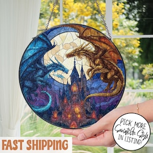 Fourth Wing Dragon Suncatcher, Drangon Book Stained Glass Sunctacher, Onyx Storm Brave The Dark Window Hanging, Book Lover Home Decor