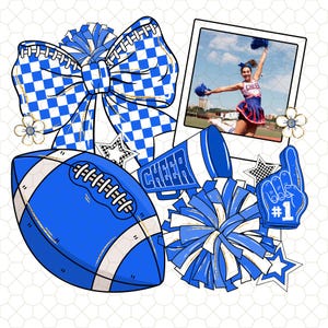 Custom Photo Checkered Bow Football Season Fall Football Png, Colorful Game Day, Floral Pennant Flag, Preppy School, Checkered Star Football