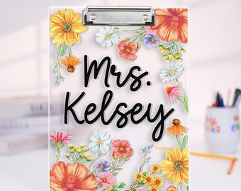 Personalized Teacher Appreciation Gift, Custom Boho Floral Teacher Clipboard, End Of Year Gift, Back To School Teacher School Supplies