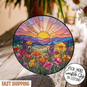 Wildflower Glass Suncatcher, Wildflower Window Hanging Decor, Florist Gift, Gift for Flower Lover, Sun Catcher Gift for Mom, Grandma