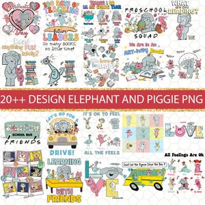 Bundle Elephant And Piggie Png, Back To School Png, First Day Of School Png, Elephant Png, Piggie Png, Teacher Png, Friends Elephant Pigeon